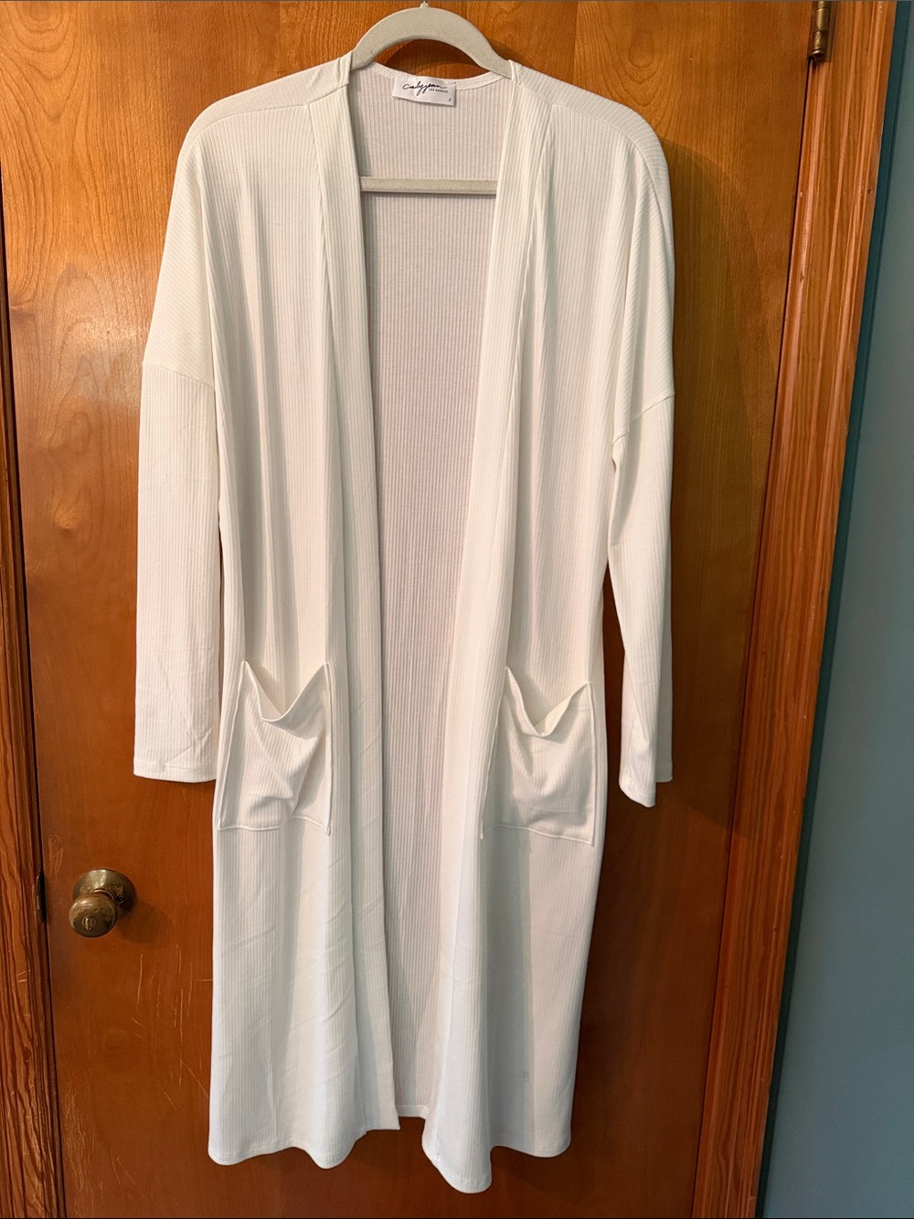 Carly Jean Los Angeles White Open-Front Duster Cardigan